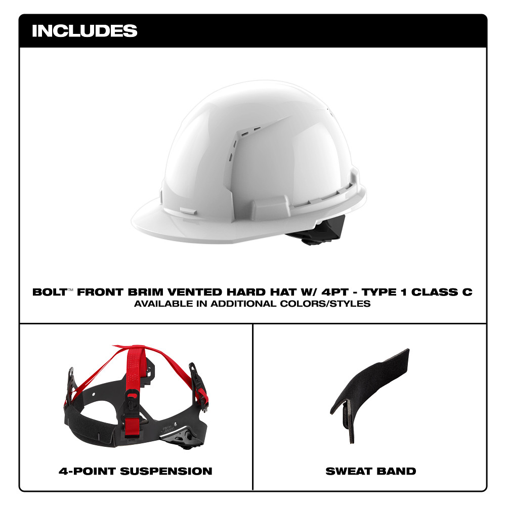 Red Front Brim Vented Hard Hat w/4pt Ratcheting Suspension - Type 1, Class C