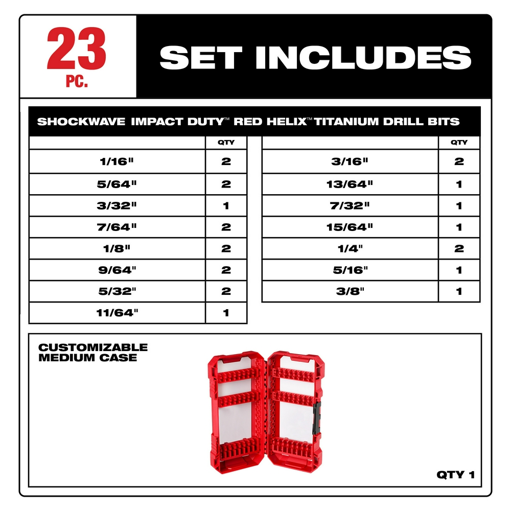 23PC SHOCKWAVE™ Impact Duty RED HELIX™ Titanium Drill Bit Set