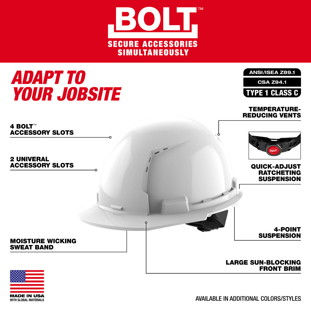 Red Front Brim Vented Hard Hat w/4pt Ratcheting Suspension - Type 1, Class C