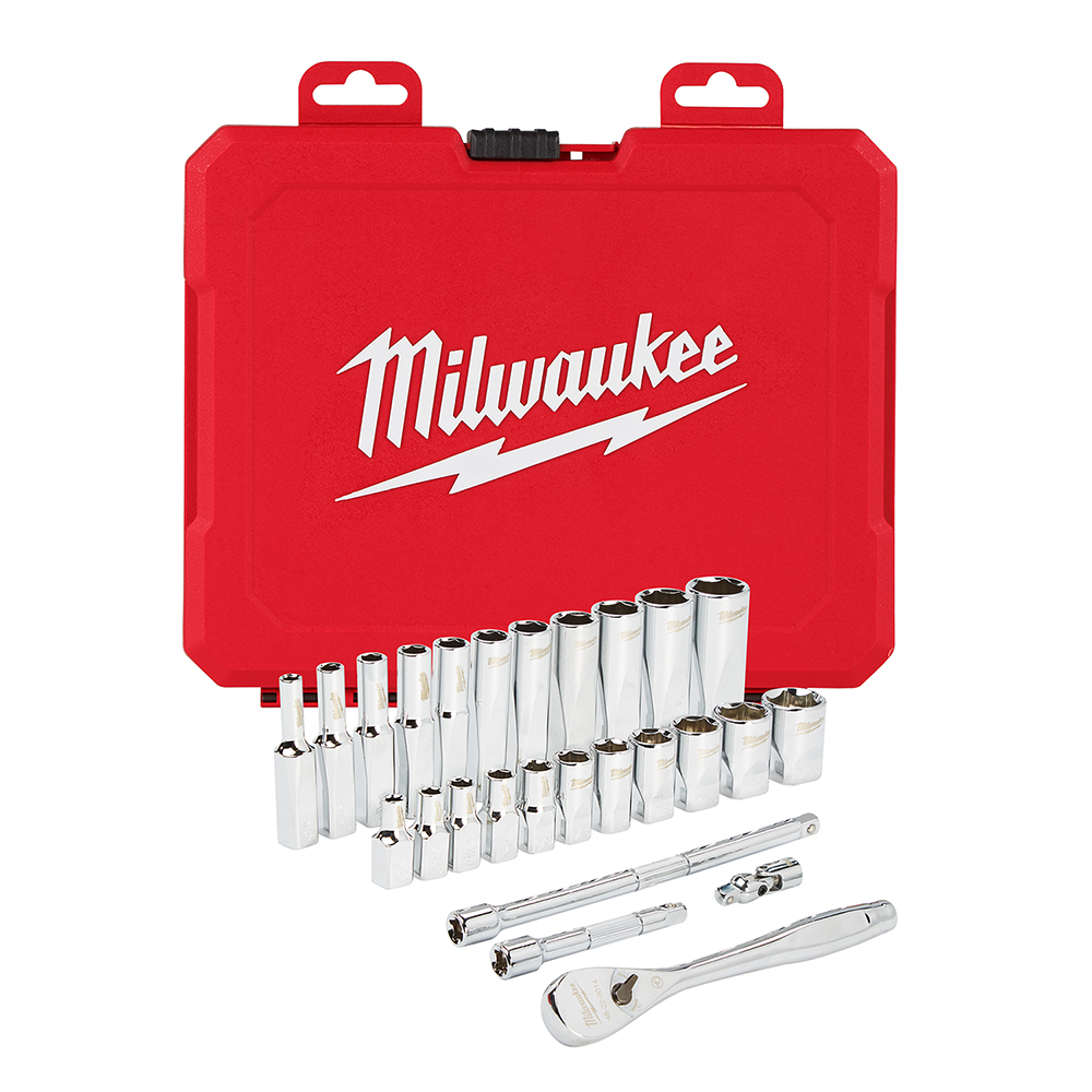Product image for Milwaukee 48-22-9404 1/4" Drive 26pc Ratchet & Socket Set - SAE