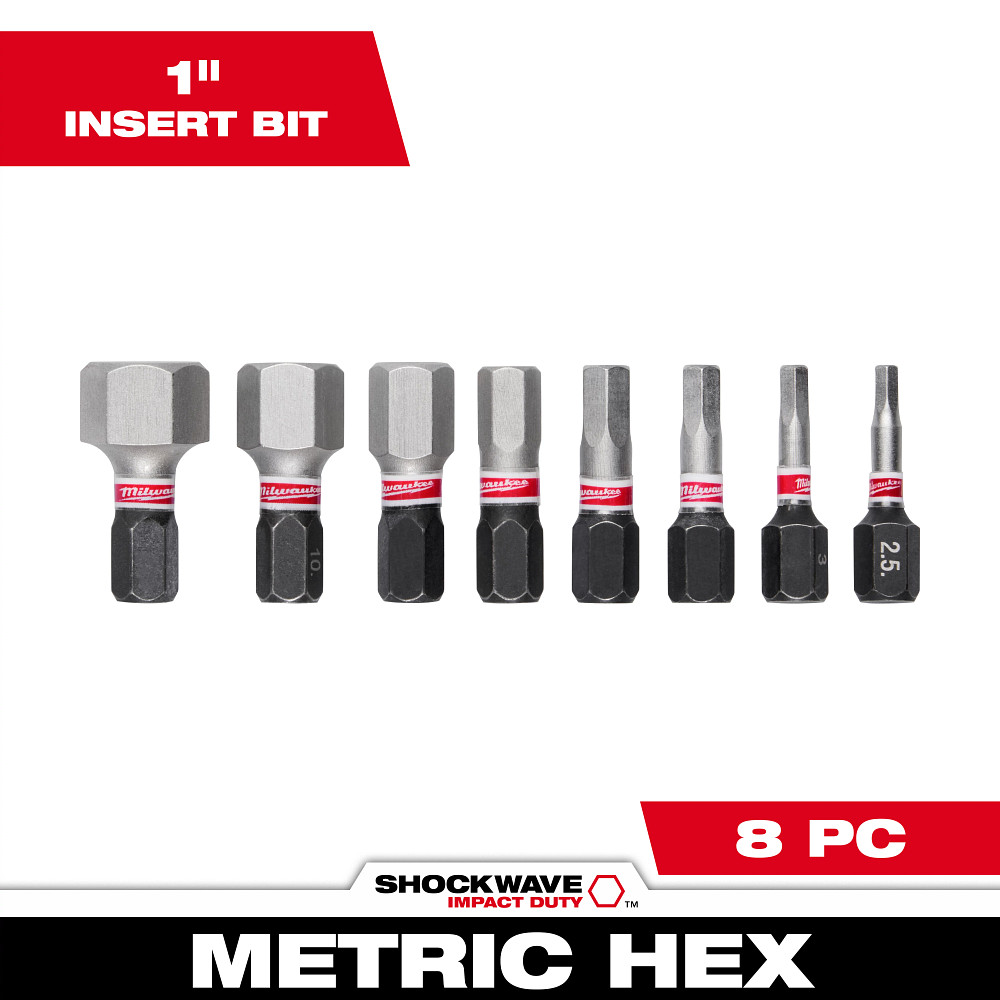 Product image for Milwaukee 48-32-4617 8-Piece SHOCKWAVE™ 1" Impact Metric Hex Insert Bit Set (3 Pack)