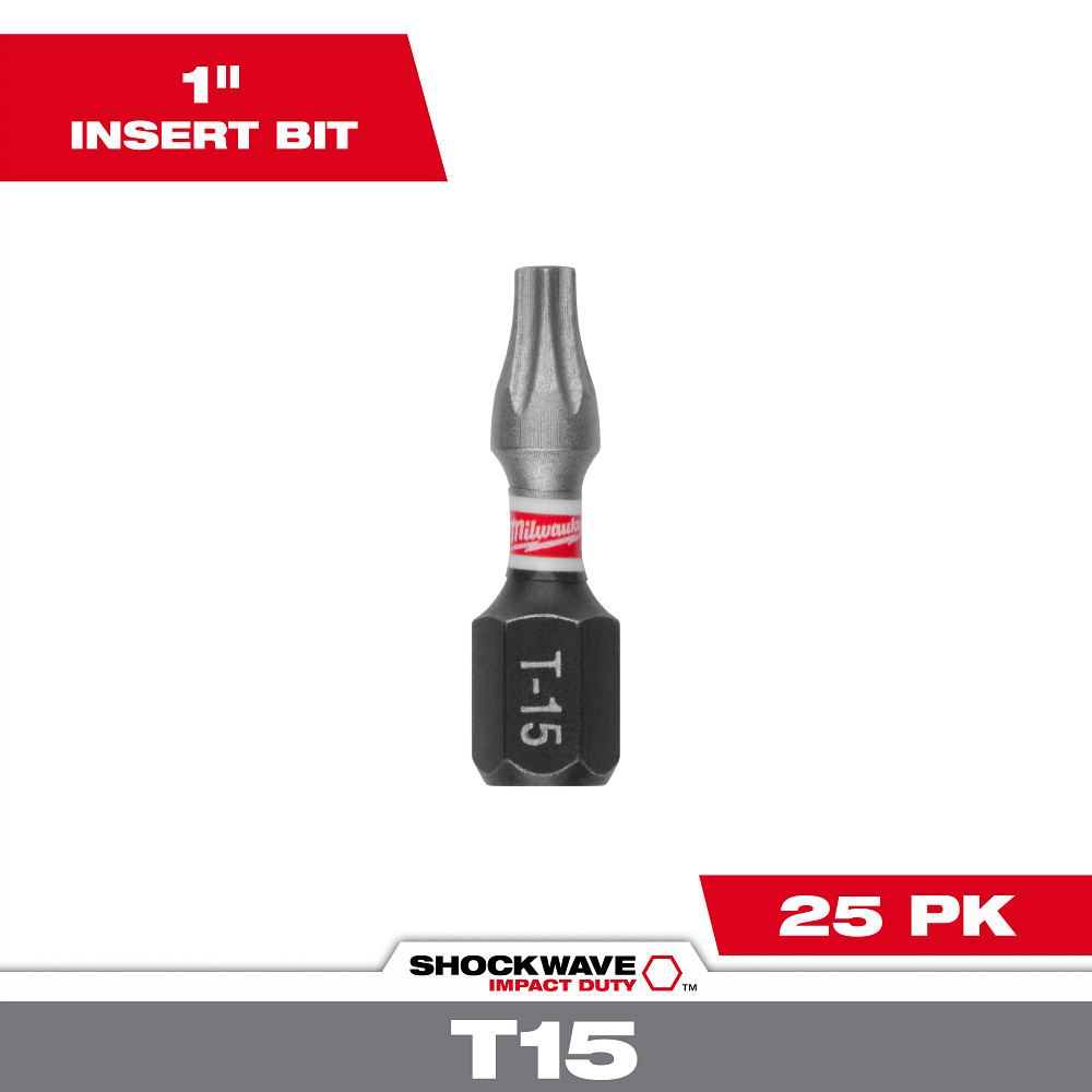 Product image for Milwaukee 48-32-4134 SHOCKWAVE™ Impact Torx® T15 Insert Bits (25 Pack)