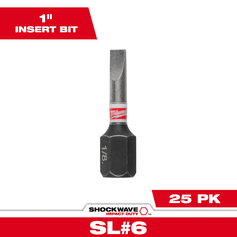 Product image for Milwaukee 48-32-4116 SHOCKWAVE™ Impact Slotted 1/8" Insert Bits (25 Pack)