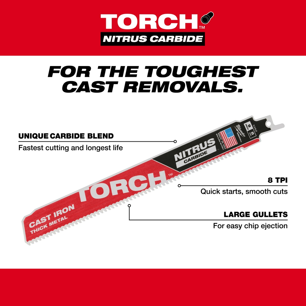 12" 8 TPI TORCH™ with NITRUS™ Carbide for Cast Iron SAWZALL® Blade (3 PK)
