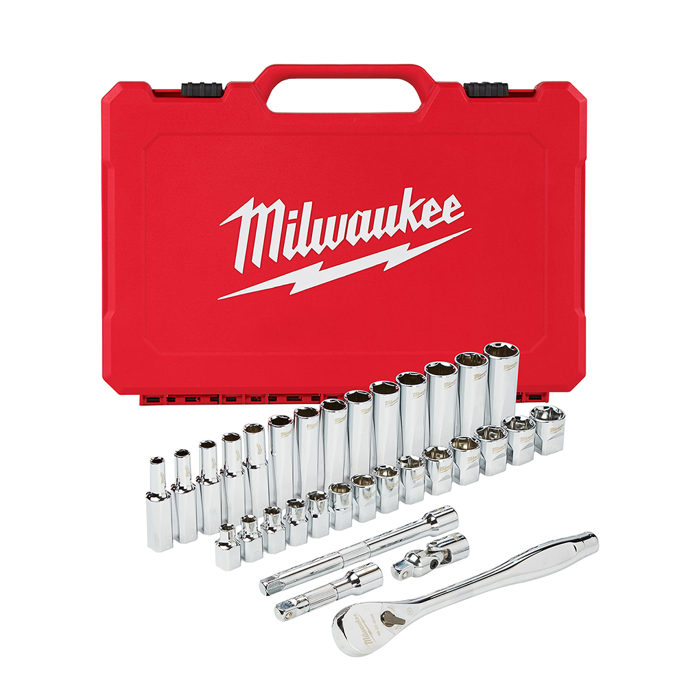 Product image for Milwaukee 48-22-9508 3/8" Drive 32pc Ratchet & Socket Set - Metric