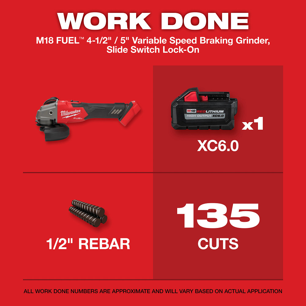 M18 FUEL™ 4-1/2" / 5" Variable Speed Braking Grinder, Slide Switch Lock-On