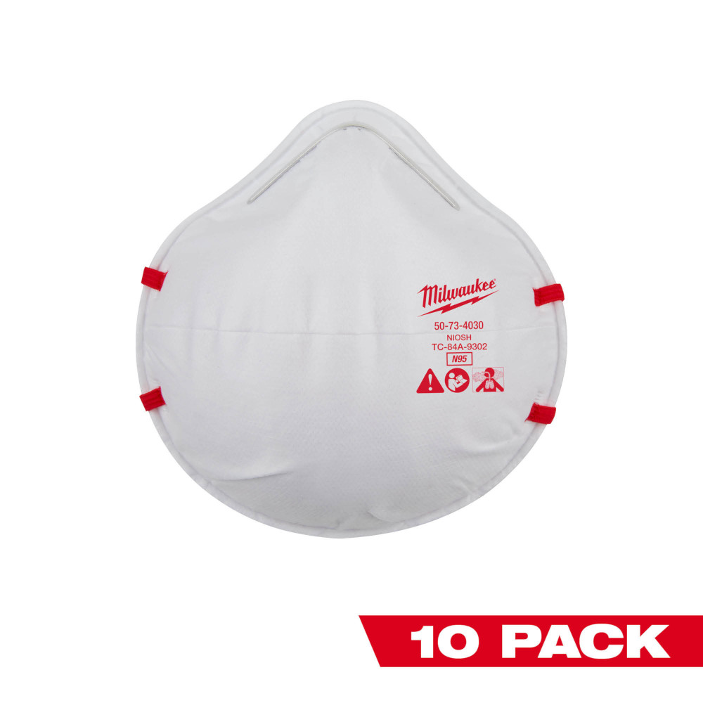 Milwaukee 48-73-4034 10PK N95 Respirator Product image for Milwaukee 48-73-4034 10PK N95 Respirator