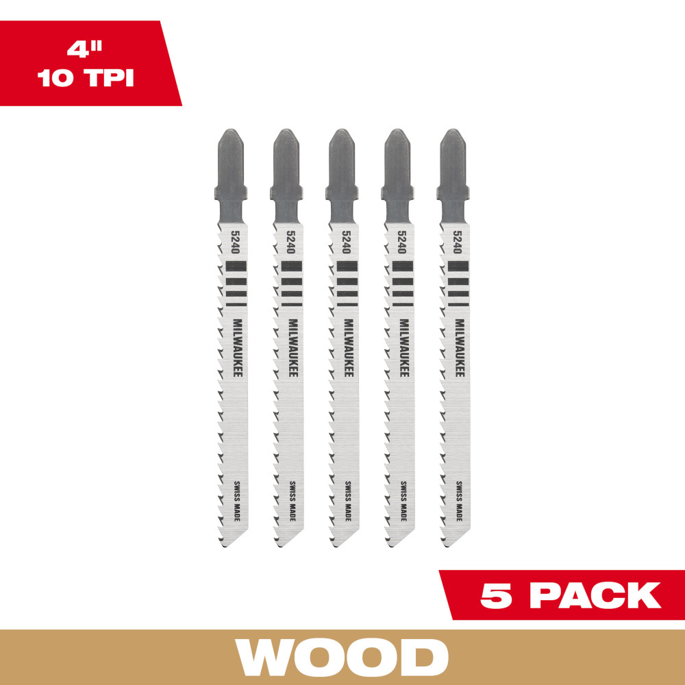 Product image for Milwaukee 48-42-5240 4" 10 TPI High Carbon Steel Jig Saw Blade (5 Pack)