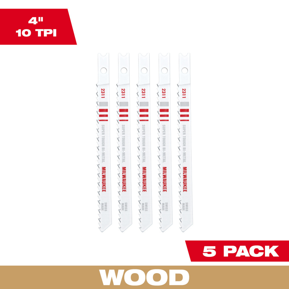Product image for Milwaukee 48-42-2311 4" 10 TPI Bi-Metal Jig Saw Blade (5 Pack)