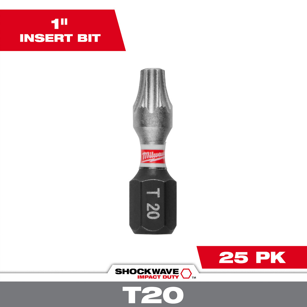 Product image for Milwaukee 48-32-4135 SHOCKWAVE™ Impact Torx® T20 Insert Bits (25 Pack)