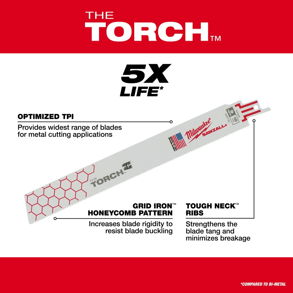 12" 14 TPI TORCH™ SAWZALL® Blade for Medium Metal (5 PK)