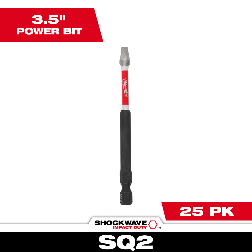 Product image for Milwaukee 48-32-4195 SHOCKWAVE™ 3-1/2" Impact Square Recess #2 Power Bits (25 Pack)