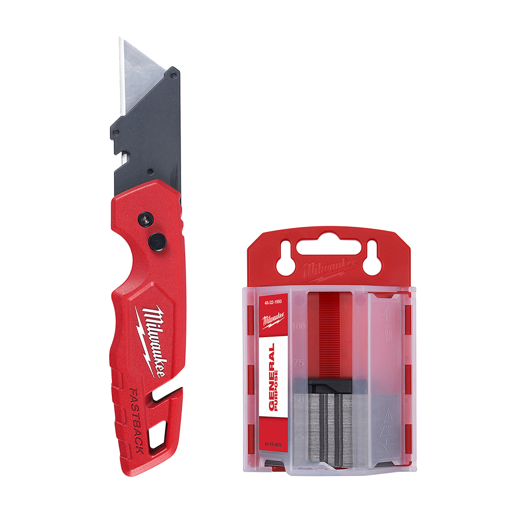 Product image for Milwaukee 48-22-1504 FASTBACK™ w/ Storage & 50PC General Utility Blades Set