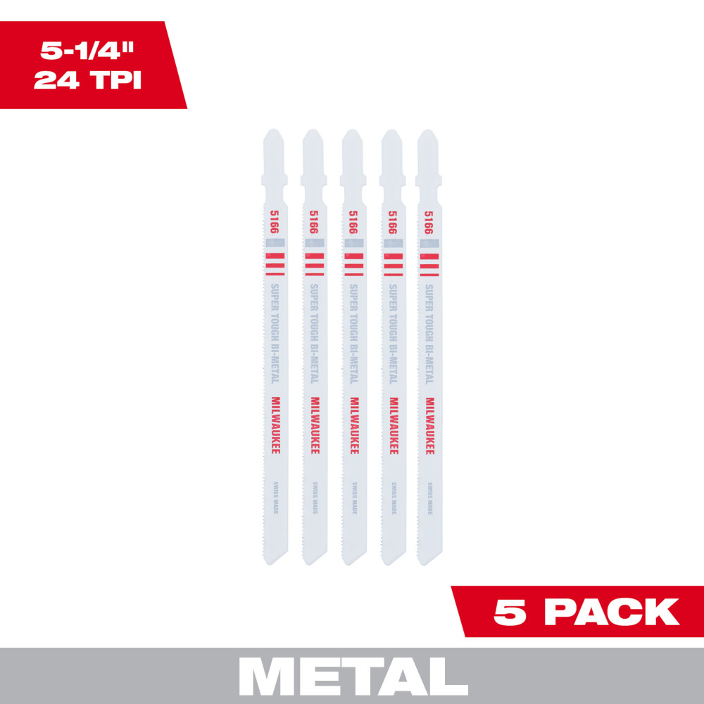 Product image for Milwaukee 48-42-5166 5-1/4" 24 TPI Bi-Metal Jig Saw Blade (5 Pack)