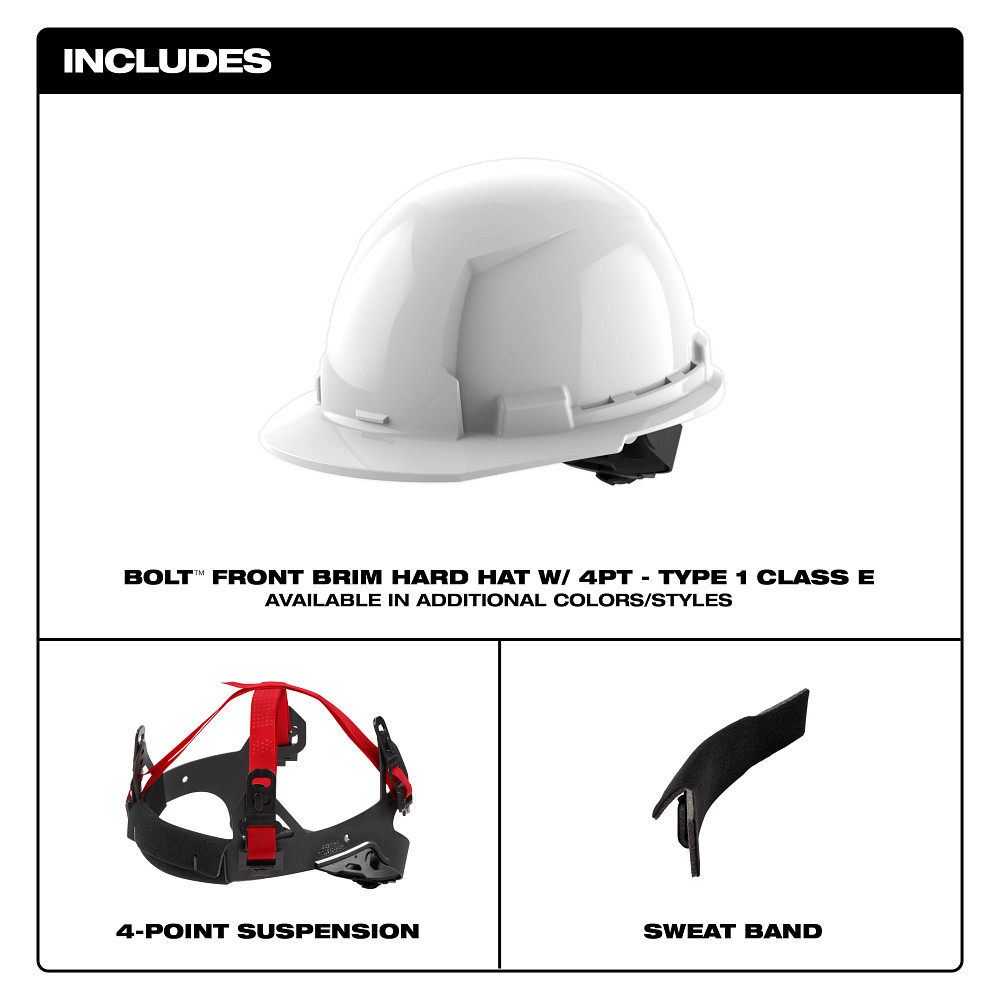 Red Front Brim Hard Hat w/4pt Ratcheting Suspension - Type 1, Class E