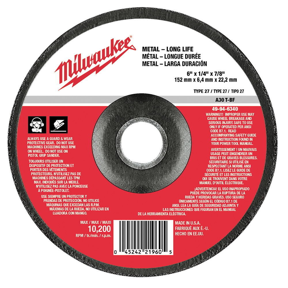 Product image for Milwaukee 49-94-6340 GRINDING DISC 6X1/4