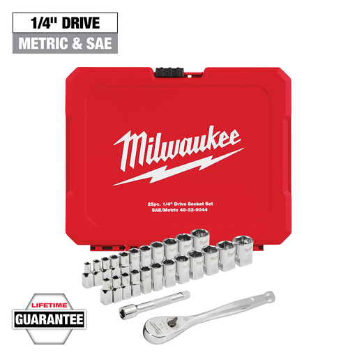 25pc 1/4" Drive Metric & SAE Ratchet and Socket Set with FOUR FLAT™ SIDES