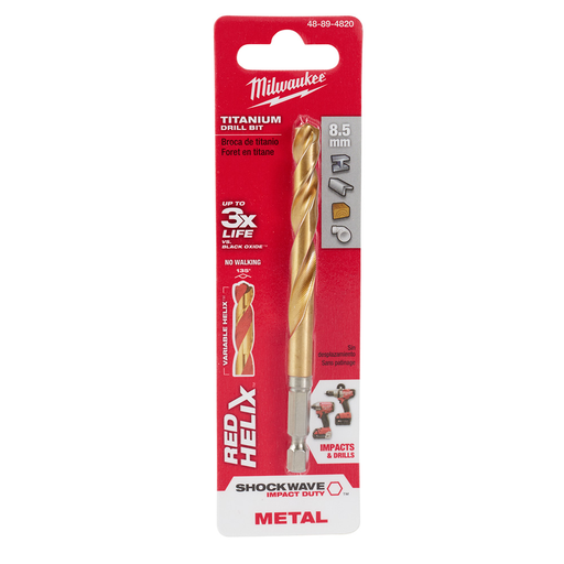 8.5mm SHOCKWAVE™ Impact Duty RED HELIX™ Titanium Drill Bit
