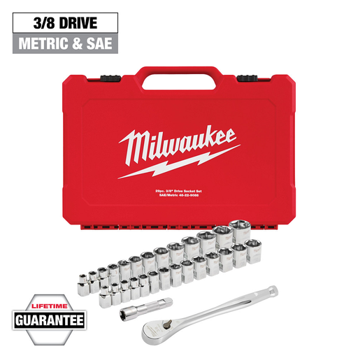 29pc 3/8" Drive Metric & SAE Ratchet and Socket Set with FOUR FLAT™ SIDES