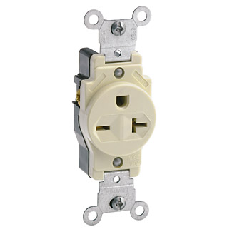 Product image for Leviton 5823-I 20 Amp 250 Volt NEMA 6-20R 2-Pole 3 Wire Narrow Body Straight Blade Commercial Grade Ivory Single Receptacle
