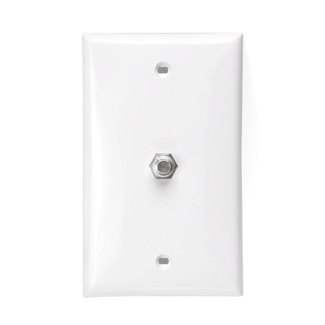 Product image for Leviton 80781-W 2.75 x 4.53 Inch 1-Gang White Thermoplastic Nylon Flush/Box Mount Standard F-Connector Video Wall Jack