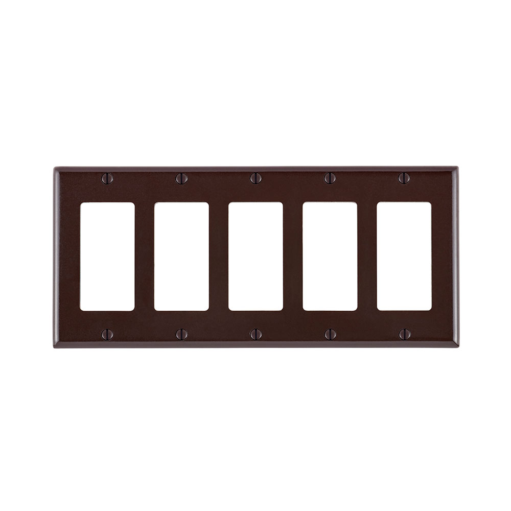 Product image for Leviton 80423 10 x 0.22 x 4.5 Inch 5-Gang Smooth Brown Thermoset Device Mount Standard Decorator Wallplate