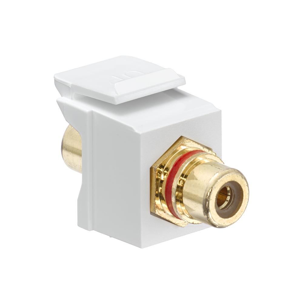 Product image for Leviton 40830-BWR Female-to-Female Gold Plated White Plastic Snap-In Surface/Flush Mount Feed-Through RCA Connector