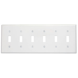 Product image for Leviton 88036 6-Gang Toggle Device Mount Switch Standard Size Thermoset White Wallplate
