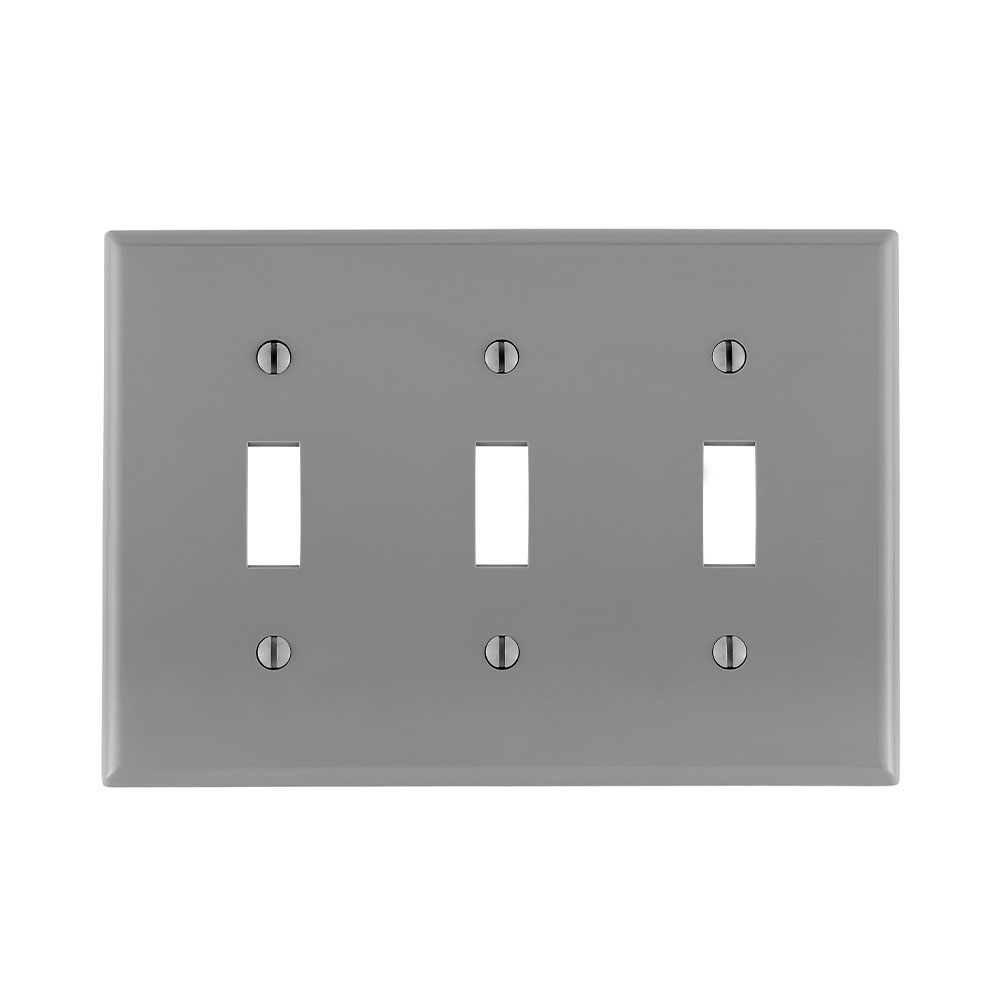 Product image for Leviton 80711-GY 3-Gang Toggle Device Mount Switch Standard Size Thermoplastic Nylon Grey Wallplate