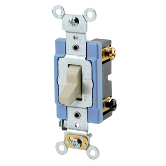 Product image for Leviton 1203-2I 120/277 VAC 15 Amp 2 Hp 3-Way Ivory Thermoplastic Self Grounding Toggle Quiet Switch