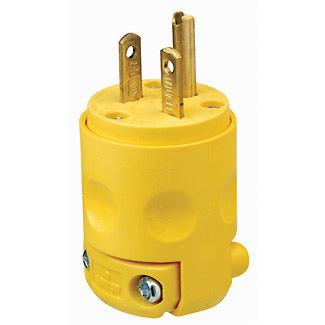 Product image for Leviton 620PV 250 Volt 20 Amp 2-Pole 3-Wire NEMA 6-20P Yellow PVC Grounding Polarized Straight Blade Plug