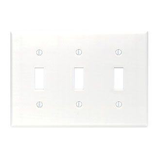 Product image for Leviton 88011 3-Gang Toggle Switch Wallplate, Thermoset, White