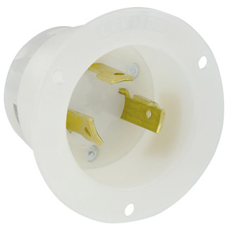 Product image for Leviton 2615 30 Amp 125 Volt NEMA L5-30P 2-Pole 3 Wire Industrial Grade Grounding White Flanged Inlet Locking Receptacle