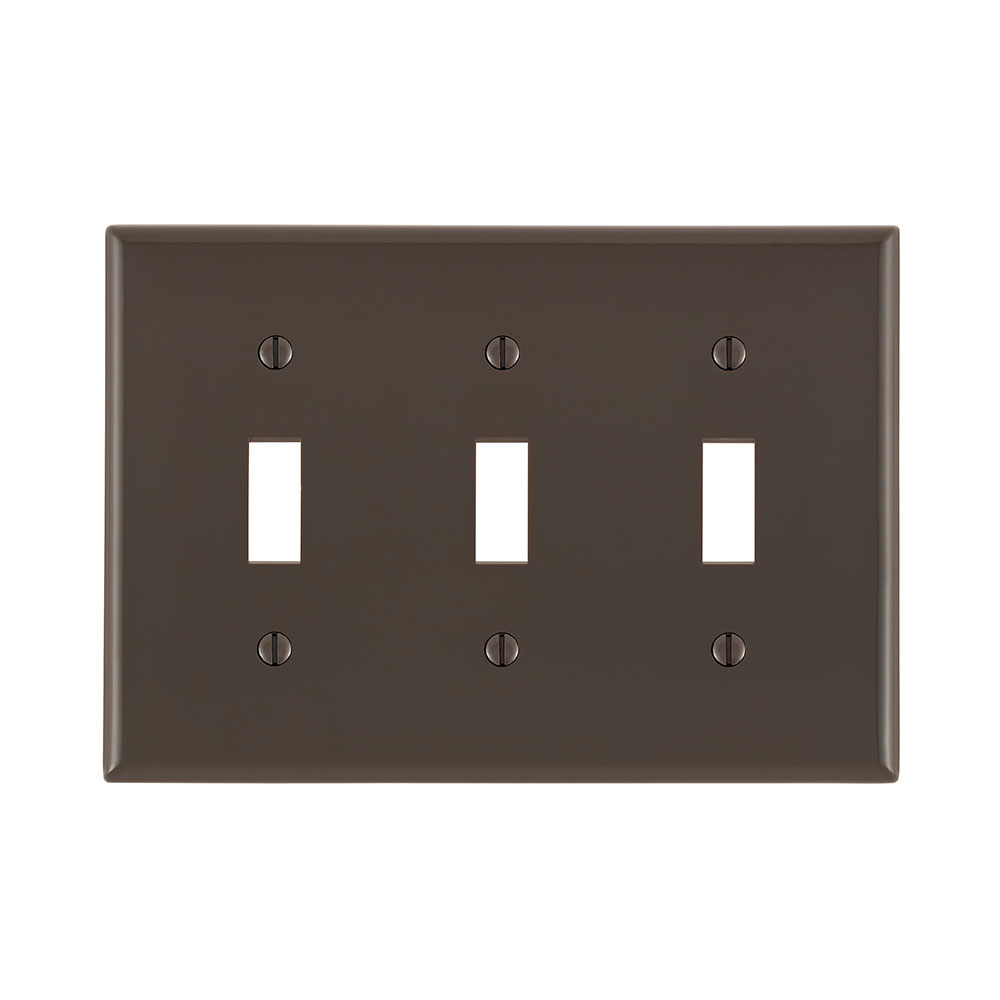 Product image for Leviton 80711 3-Gang Toggle Device Mount Switch Standard Size Thermoplastic Nylon Brown Wallplate