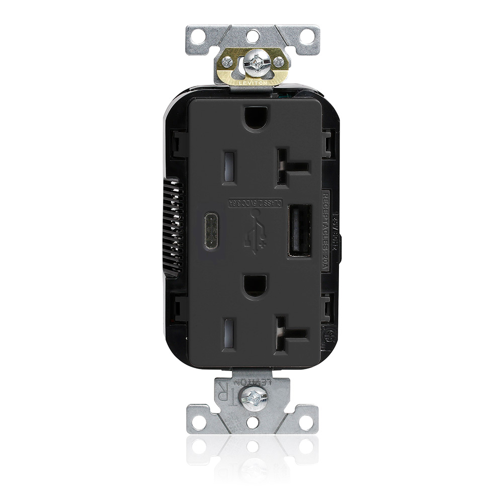 Product image for LEV M58AC-E 20A LEV-LOK USB TR OUTL
