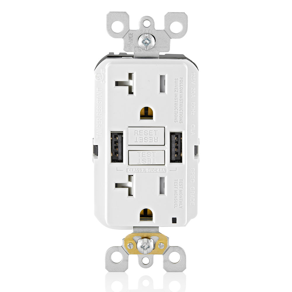 Product image for LEV GUSB2-W GFCI COMBO USB CHARGER