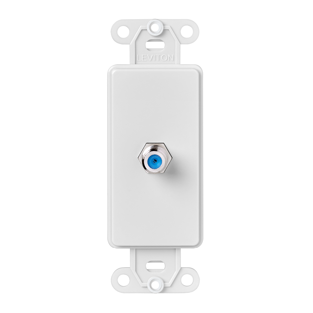 Product image for Leviton 40681-W 1.4 x 0.31 x 4.13 Inch White Plastic Flush Mount Decorator F-Connector Telephone and Video Insert