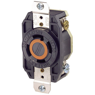 Product image for Leviton 2710 30amp 125/250v Black Locking Single Flush Receptacle, 3-Pole 4-Wire, Industrial Grade