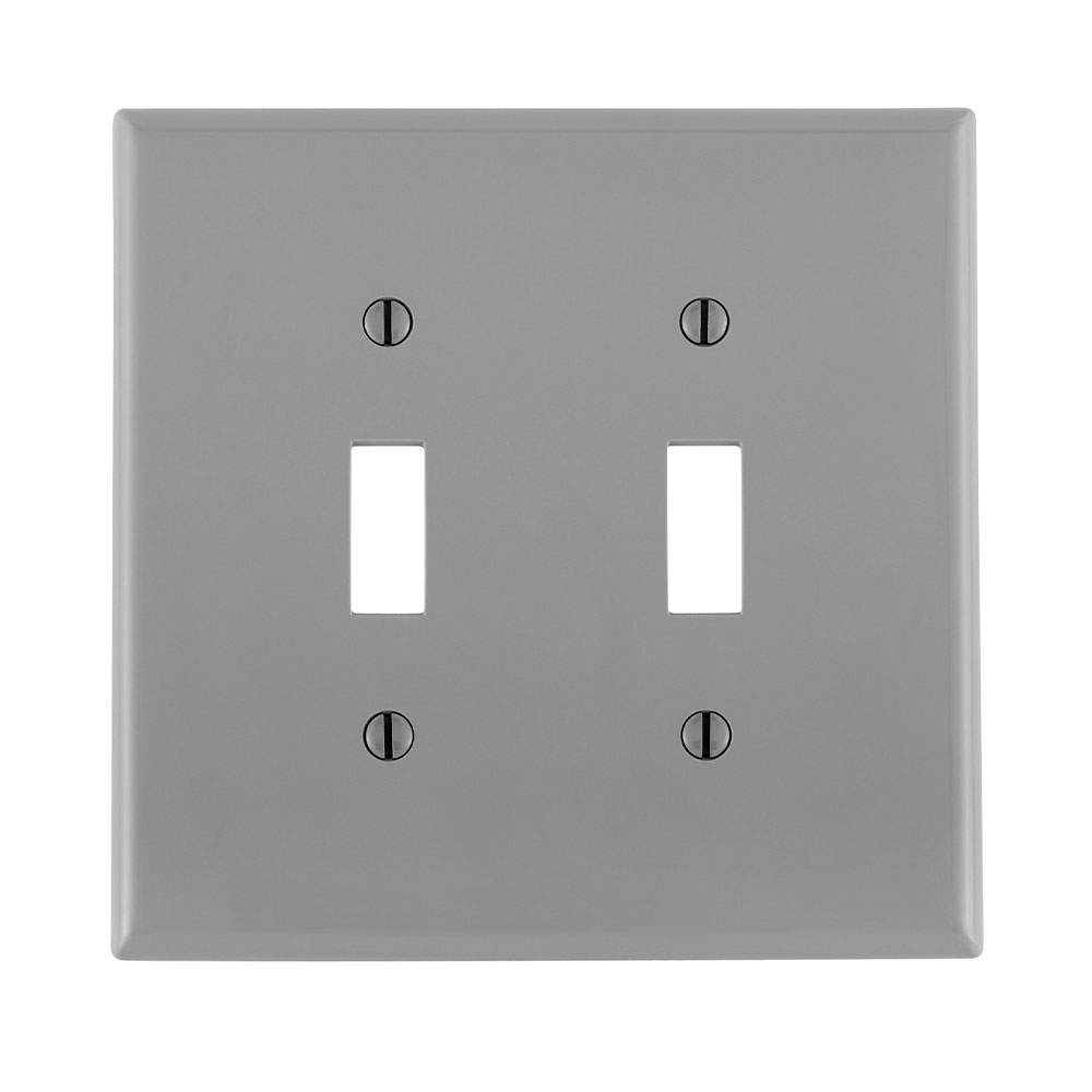 Product image for Leviton PJ2-GY 2-Gang Toggle Device Midway Size Thermoplastic Nylon Device Mount Gray Switch Wallplate