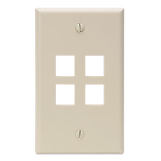 Product image for Leviton 41080-4IP 2.75 x 0.45 x 4.5 Inch 1-Gang 4-Port Ivory Plastic Flush Mount Wallplate