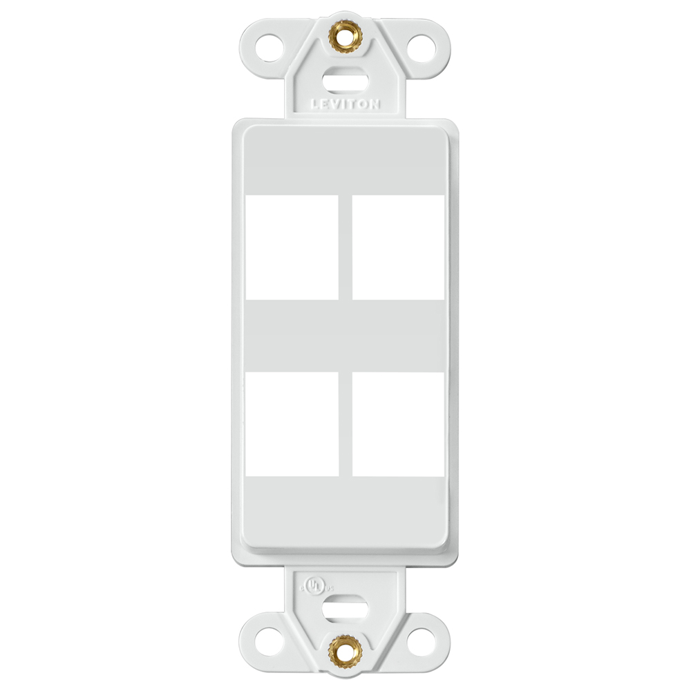 Product image for Leviton 41644-W 1.29 x 0.22 x 3.81 Inch 4-Port White Flush Mount Decorator Wallplate Insert