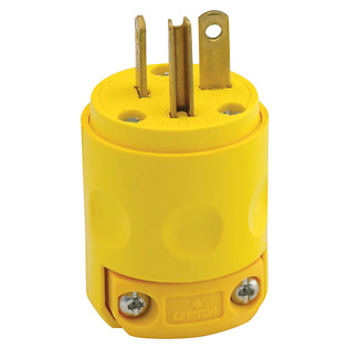 Product image for Leviton 520PV 125 Volt 20 Amp 2-Pole 3-Wire NEMA 5-20P Yellow PVC Grounding Polarized Straight Blade Plug