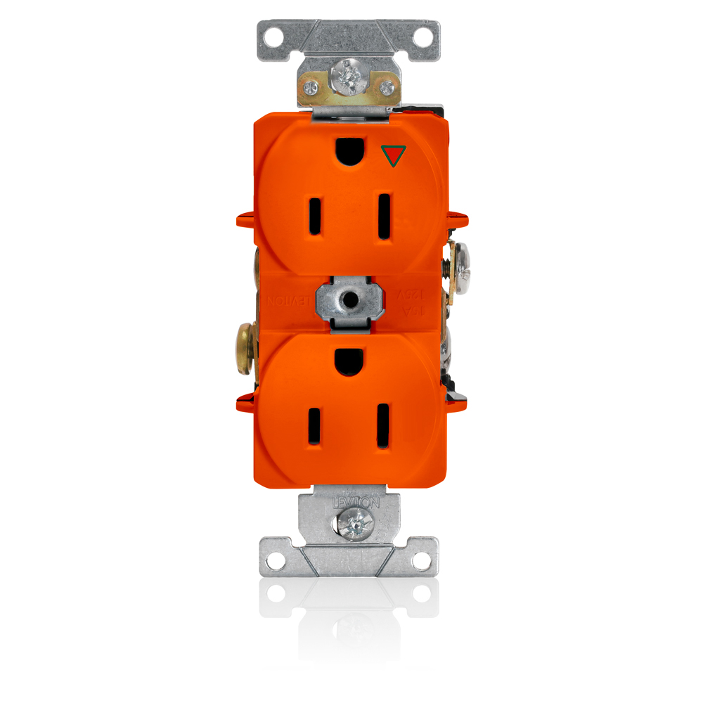 Product image for Leviton 5262-IG 125 Volt 15 Amp 2-Pole 3-Wire NEMA 5-15R 1/2 Hp Orange Thermoplastic Nylon Straight Blade Duplex Receptacle