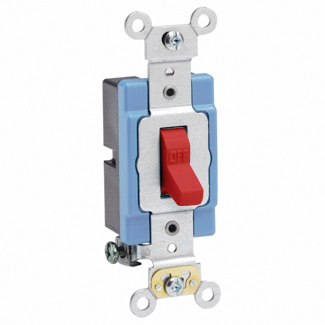 Product image for Leviton 1201-2R 15 Amp 120/277 Volt Extra Heavy Duty Spec Grade Self Grounding Red Toggle 1-Pole AC Quiet Switch