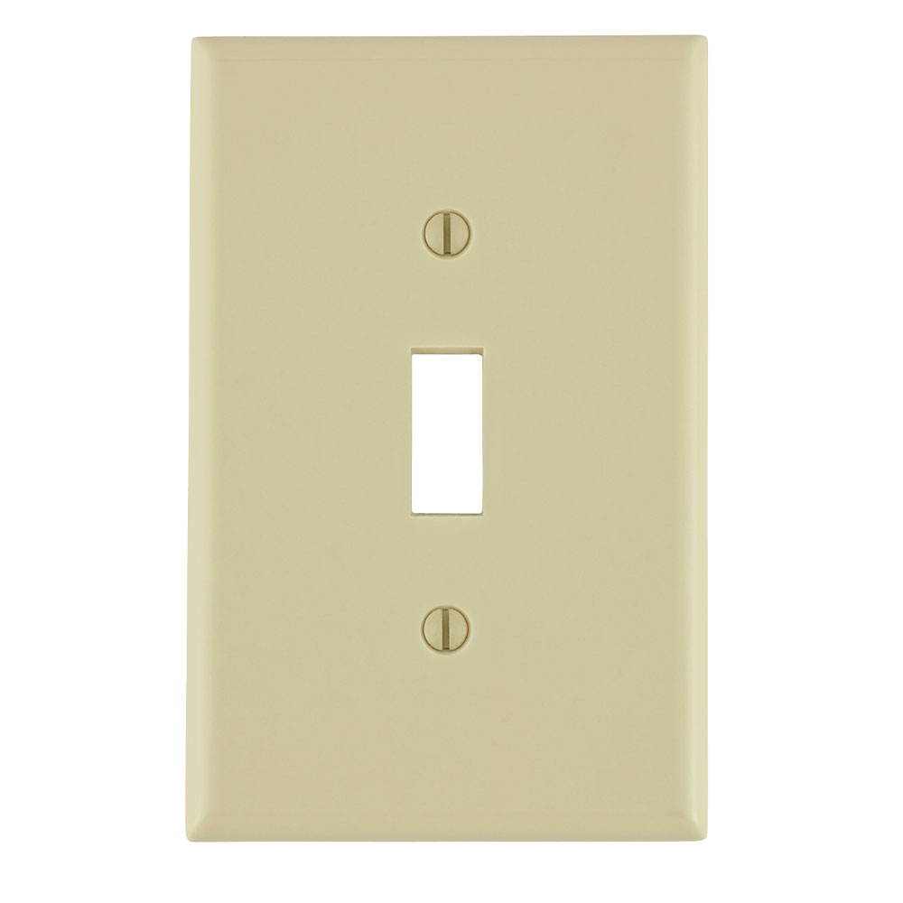 Product image for Leviton 80501-I 3.12 x 0.25 x 4.87 Inch 1-Gang Smooth Ivory Thermoset Device Mount Midway Toggle Switch Wallplate