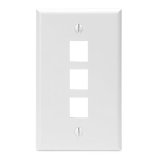 Product image for Leviton 41080-3WP 2.75 x 0.45 x 4.5 Inch 1-Gang 3-Port White Plastic Flush Mount Wallplate
