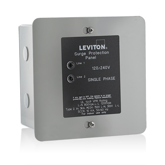 Product image for Leviton 51120-1 120/240 Volt Single Phase Panel Mount 4 Mode Protection 50 kA Max Surge Current Rating Surge Protective Device