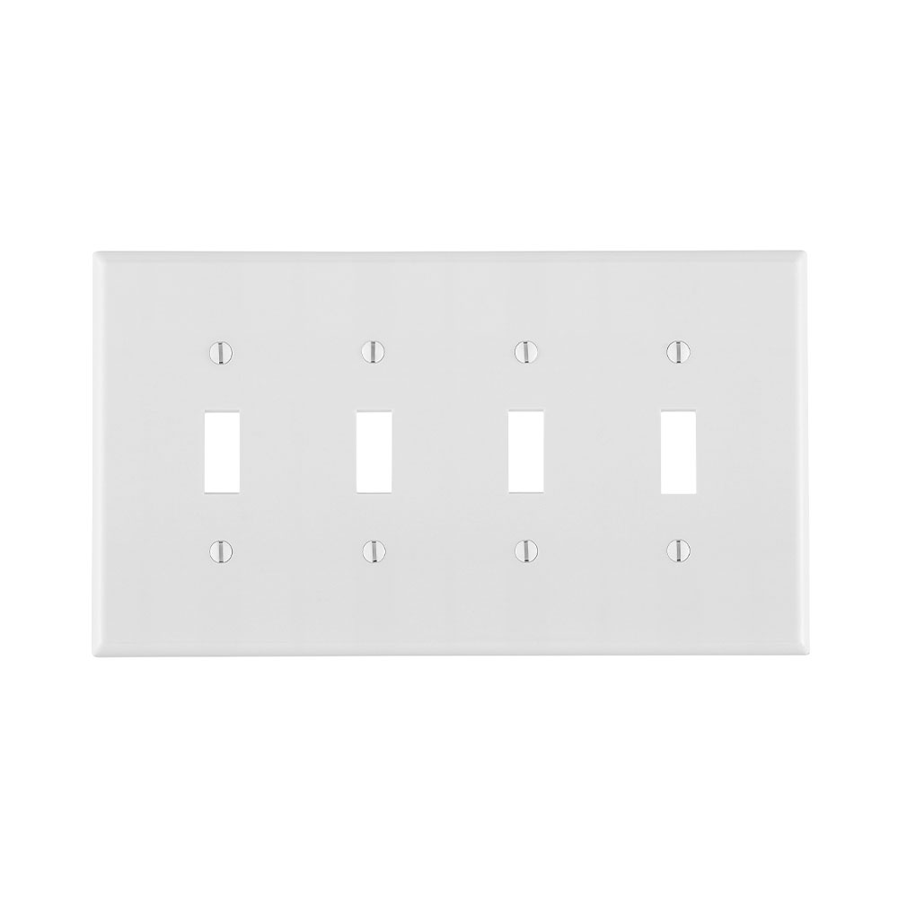Product image for Leviton 80512-W 8.56 x 0.255 x 4.875 Inch 4-Gang Smooth White Thermoset Device Mount Midway Toggle Switch Wallplate