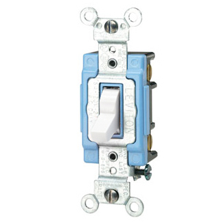 Product image for Leviton 1203-LHW 15 Amp 120 Volt Lighted Handle Illuminated OFF Self Grounding White Toggle 3-Way AC Quiet Switch