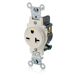 Product image for Leviton 5821-T  20A 250V Single Receptacle, Commercial Grade, Grounding, Side Wired - Light Almond